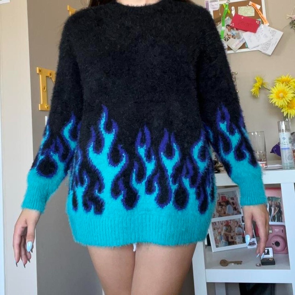 NWT Adika Fuzzy Blue Flame Oversized Sweater